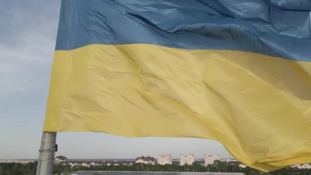 Ukrán zászló. Lassú mozgás. Kijevben. Ukrajnában. Szürke, lapos — Stock videók