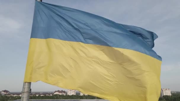 Bandera de Ucrania. En cámara lenta. Kiev. Ucrania. Gris, plano — Vídeos de Stock