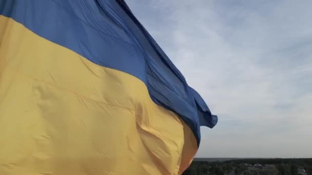 Flag of Ukraine. Slow motion. Kyiv. Aerial — Stock Video