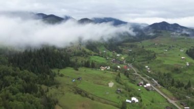 Ukrayna, Karpatlar: Dağlarda sis. Havadan.