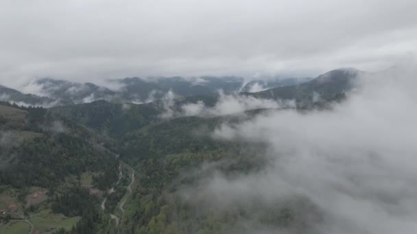 Ukraine, Karpaten: Nebel in den Bergen. Luftfahrt. — Stockvideo