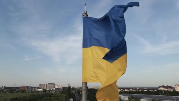 Bandera de Ucrania en el viento. Kiev. . — Vídeos de Stock