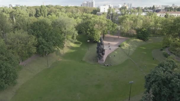 Kyiv, Ukraine: Babi Yar. Memorial mass murder of Jews. Aerial view, flat,gray — Stock Video