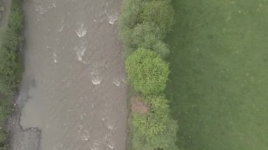Ukrayna, Karpat Dağları: Dağlardaki Nehir. Havadan. Gri, düz