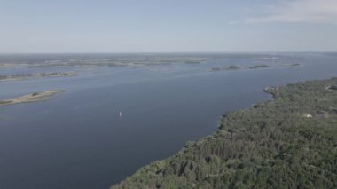 Dnipro Nehri. Hava görüntüsü. Ukrayna 'nın simgesi, düz, gri