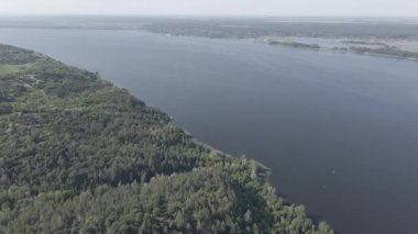 Dnipro Nehri. Hava görüntüsü. Ukrayna 'nın simgesi, düz, gri