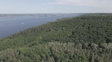 Dnipro Nehri. Hava görüntüsü. Ukrayna 'nın simgesi, düz, gri