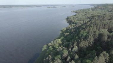 Dnipro Nehri. Hava görüntüsü. Ukrayna 'nın simgesi, düz, gri