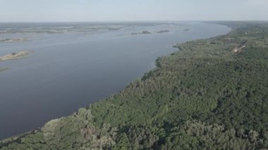 Dnipro Nehri. Hava görüntüsü. Ukrayna 'nın simgesi, düz, gri