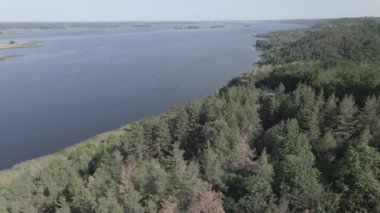 Dnipro Nehri. Hava görüntüsü. Ukrayna 'nın simgesi, düz, gri