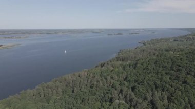 Dnipro Nehri. Hava görüntüsü. Ukrayna 'nın simgesi, düz, gri