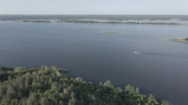 Dnipro Nehri. Hava görüntüsü. Ukrayna 'nın simgesi, düz, gri