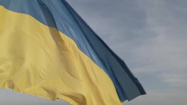 Rüzgarda savrulan Ukrayna bayrağı. Kyiv. Düz, gri