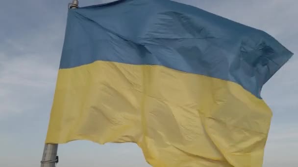 Drapeau de l'Ukraine dans le vent. Kiev. Plat, gris — Video