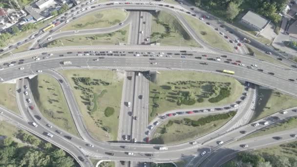 Kyiv. Ukraine: Road junction. Aerial view, flat, gray — Stock Video
