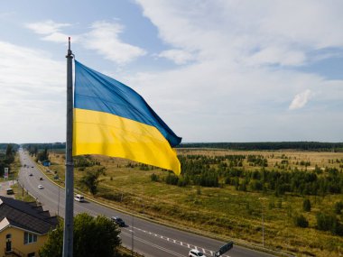 Ukrayna bayrağı. Kyiv. Hava görünümü