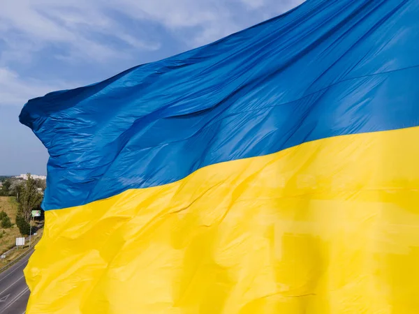 National flag of Ukraine. Kyiv. Aerial view — Stock Photo, Image