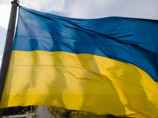 National flag of Ukraine. Kyiv. Aerial view — Stock Photo, Image