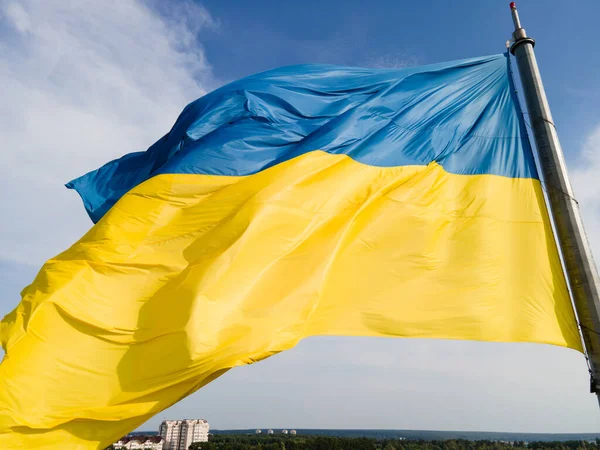 National flag of Ukraine. Kyiv. Aerial view — Stock Photo, Image
