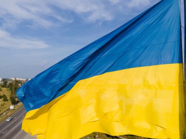Ukrayna bayrağı. Kyiv. Hava görünümü