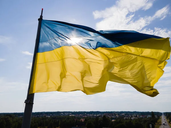 우크라이나 국기. 키프. 공중에서 본 광경 — 스톡 사진