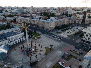 Ukrayna, Kyiv 'deki Bağımsızlık Meydanı. Meydan. Hava görünümü