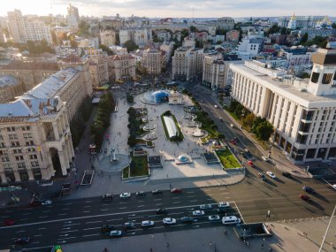 Ukrayna, Kyiv 'deki Bağımsızlık Meydanı. Meydan. Hava görünümü