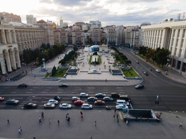 Ukrayna, Kyiv 'deki Bağımsızlık Meydanı. Meydan. Hava görünümü
