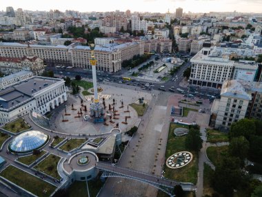 Ukrayna, Kyiv 'deki Bağımsızlık Meydanı. Meydan. Hava görünümü