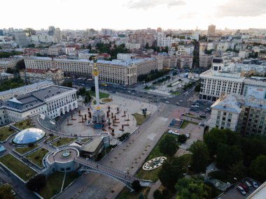 Ukrayna, Kyiv 'deki Bağımsızlık Meydanı. Meydan. Hava görünümü