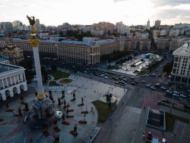 Ukrayna, Kyiv 'deki Bağımsızlık Meydanı. Meydan. Hava görünümü