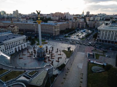 Ukrayna, Kyiv 'deki Bağımsızlık Meydanı. Meydan. Hava görünümü