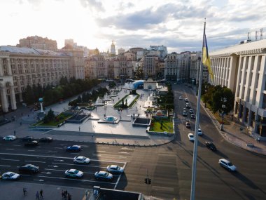 Ukrayna, Kyiv 'deki Bağımsızlık Meydanı. Meydan. Hava görünümü