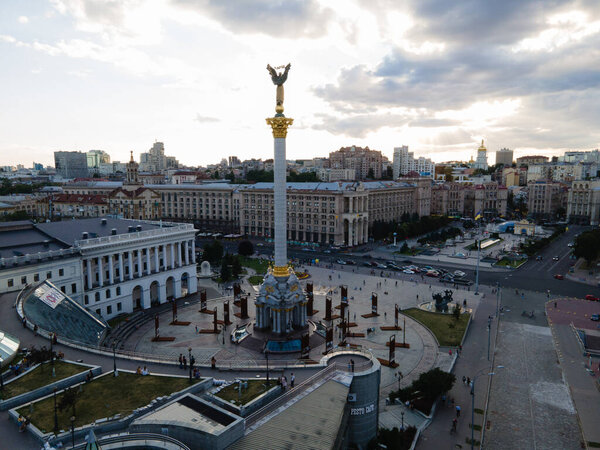 Independence Square in Kyiv, Ukraine. Maidan. Aerial view