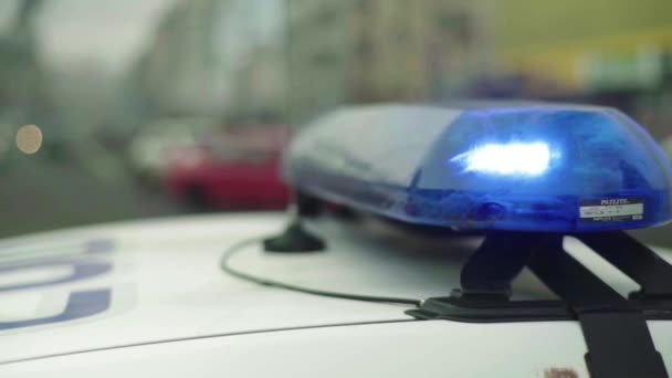 Lampeggiante polizia lampeggiante sul tetto della pattuglia auto — Video Stock