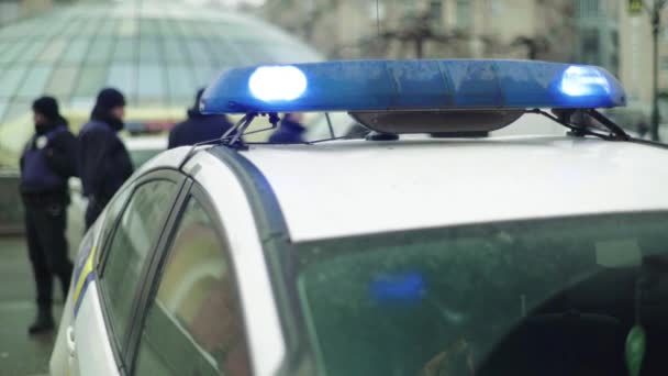 पुलिस Flasher गश्ती कार की छत पर चमकती — स्टॉक वीडियो