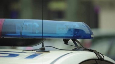 Polis teşhircisi devriye arabasının çatısında yanıp sönüyor.