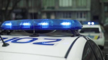 Polis teşhircisi devriye arabasının çatısında yanıp sönüyor.