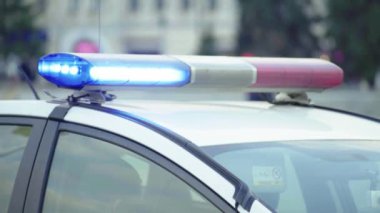 Polis teşhircisi devriye arabasının çatısında yanıp sönüyor.