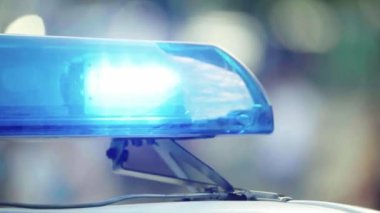 Polis teşhircisi devriye arabasının çatısında yanıp sönüyor.