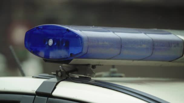 Blaulicht der Polizei auf dem Dach des Streifenwagens — Stockvideo