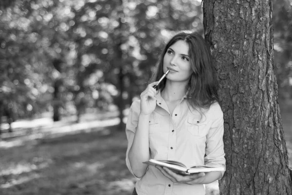 Young beautiful girl student in shirt. Black and white photo. BW — Stock Photo, Image