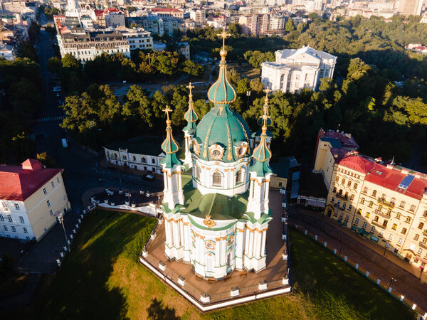 Aerial view of Kyiv St. Andrews Church. Ukraine