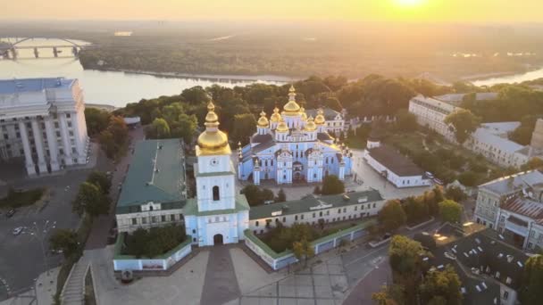 Aerial view of St. Michaels Golden-Domed Monastery in the morning. Kyiv, Ukraine — Stock Video