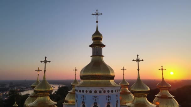 Aerial view of St. Michaels Golden-Domed Monastery in the morning. Kyiv, Ukraine — Stock Video