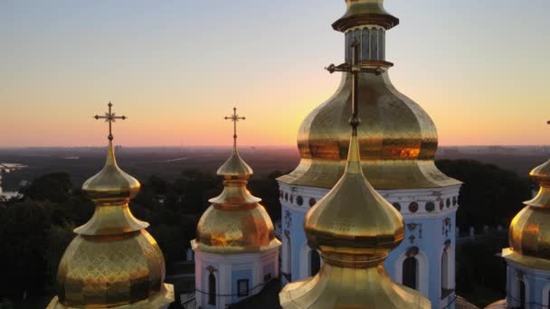 Aerial view of St. Michaels Golden-Domed Monastery in the morning. Kyiv, Ukraine — Stock Video