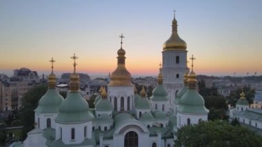 Sabahın köründe Aziz Sophia Kilisesi 'nde. Kyiv. Ukrayna. Hava görünümü