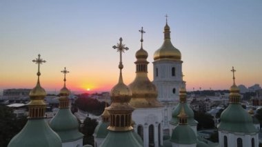 Sabahın köründe Aziz Sophia Kilisesi 'nde. Kyiv. Ukrayna. Hava görünümü