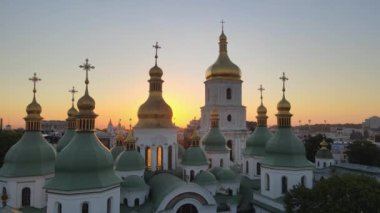 Sabahın köründe Aziz Sophia Kilisesi 'nde. Kyiv. Ukrayna. Hava görünümü