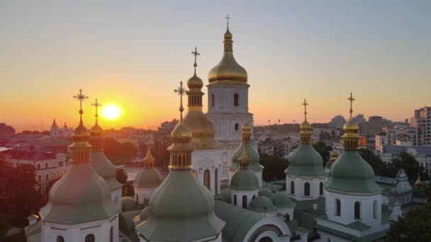 St. Sophia Church in the morning at dawn. Kyiv. Ukraine. Aerial view — Stock Video